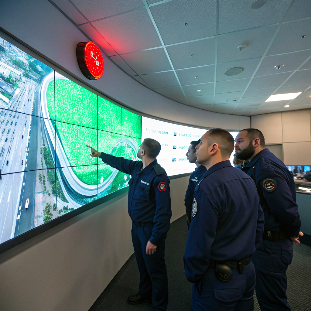Security response team coordinating during a site emergency