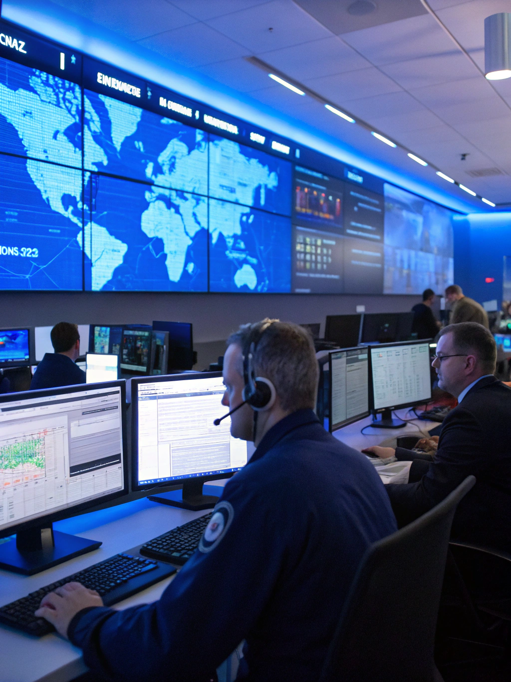 Hyrly Security operations center monitoring live feeds and site security