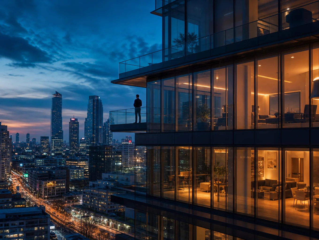 An unprotected corporate facility at dusk, vulnerable to external threats